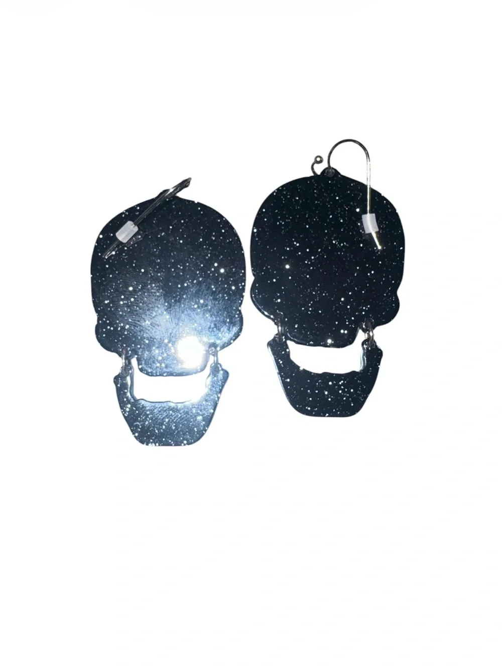 Silver Glitter Skull Dangle Earrings Halloween